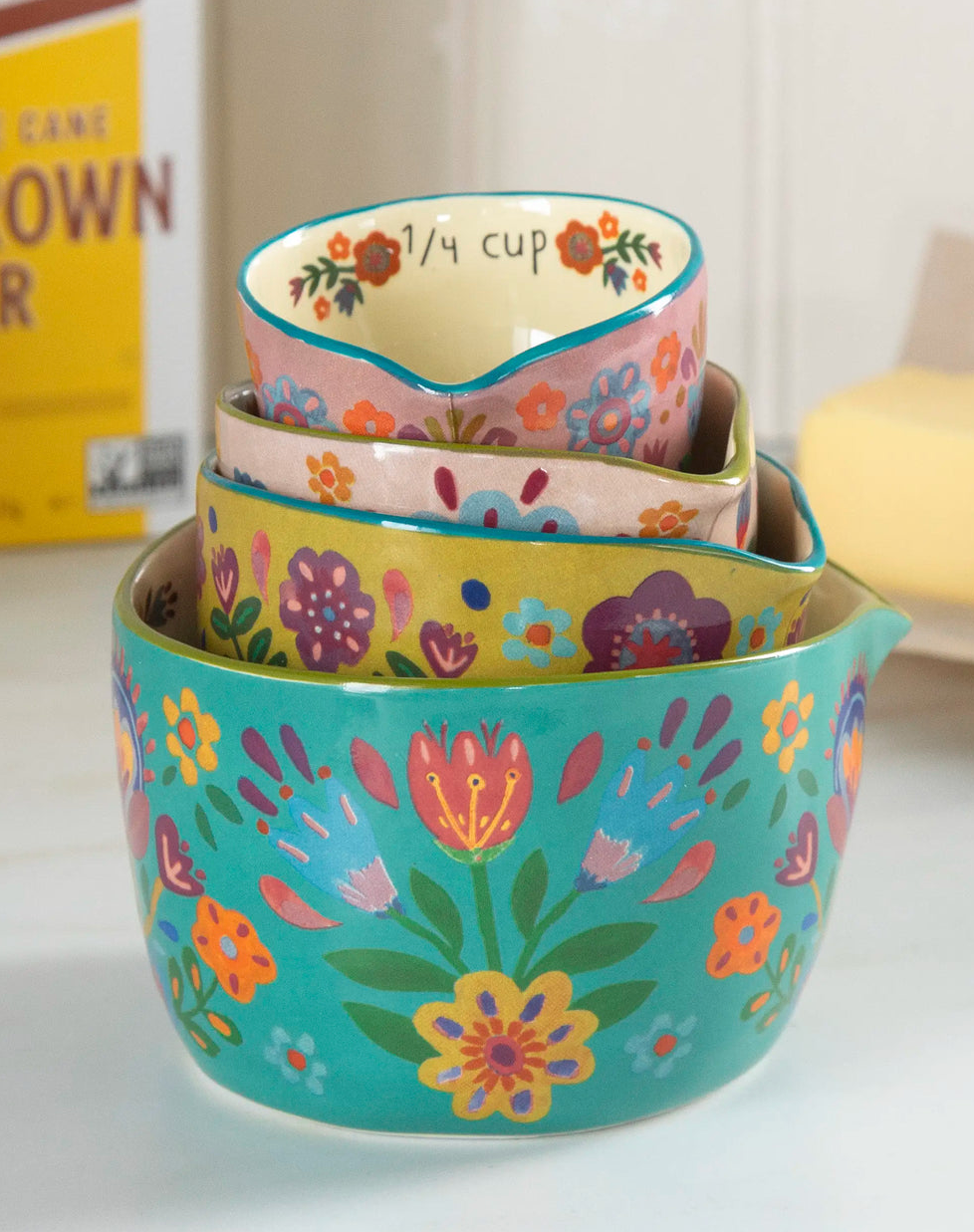 Ceramic Measuring Cups- Folk Flower