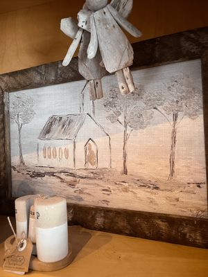 12x18 White Church in Wooden Frame