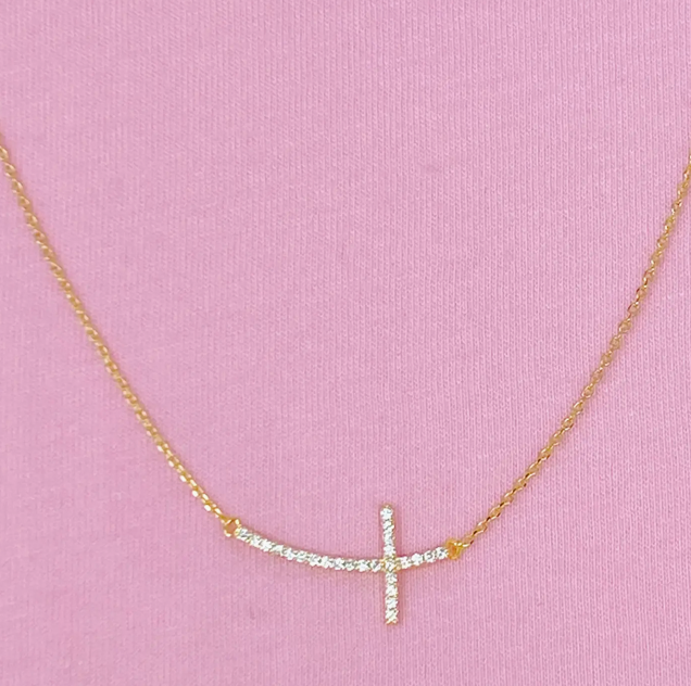 Gold Side Cross Necklace