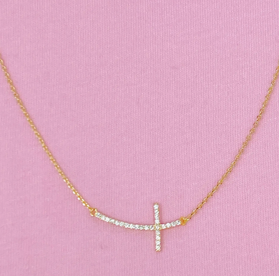 Gold Side Cross Necklace