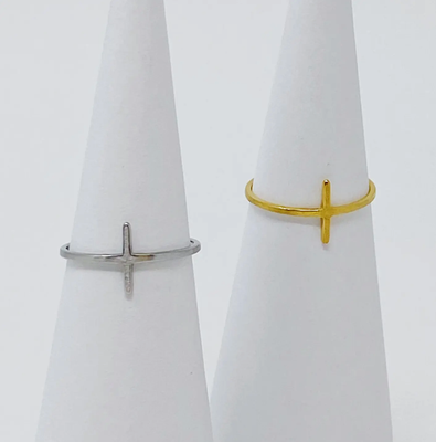 Silver Side Cross Ring 