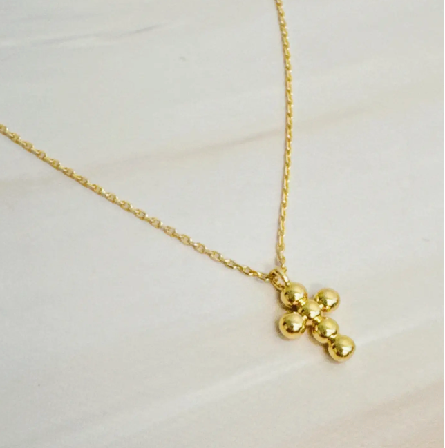 Small Dot Cross Gold Necklace