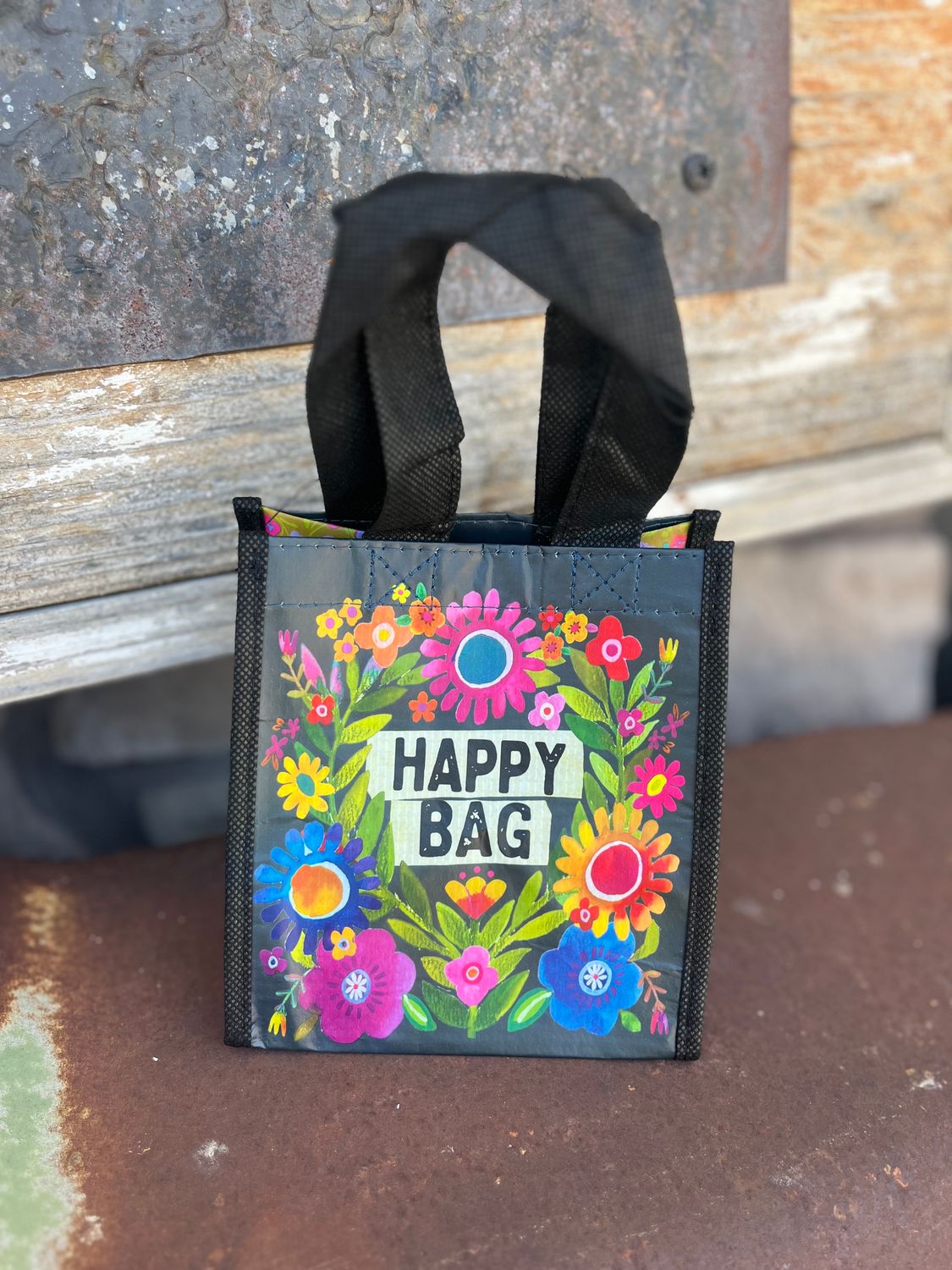 Small Black Floral Happy Bag