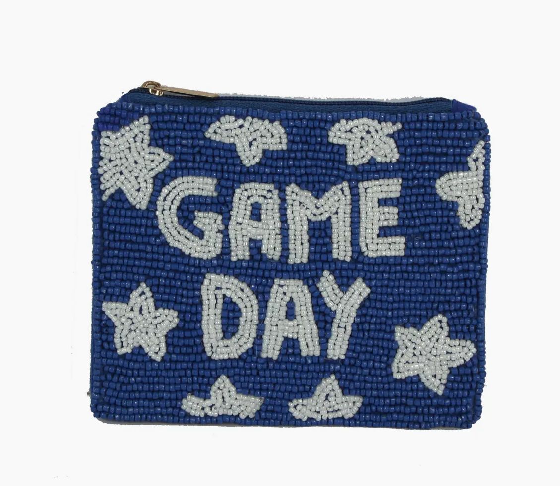 Blue Game Day Beaded Pouch