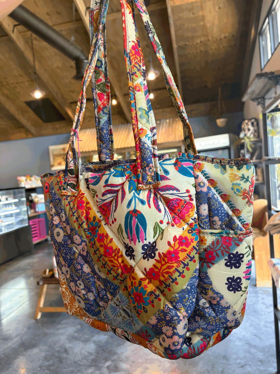 Reversible Floral Puffer Tote