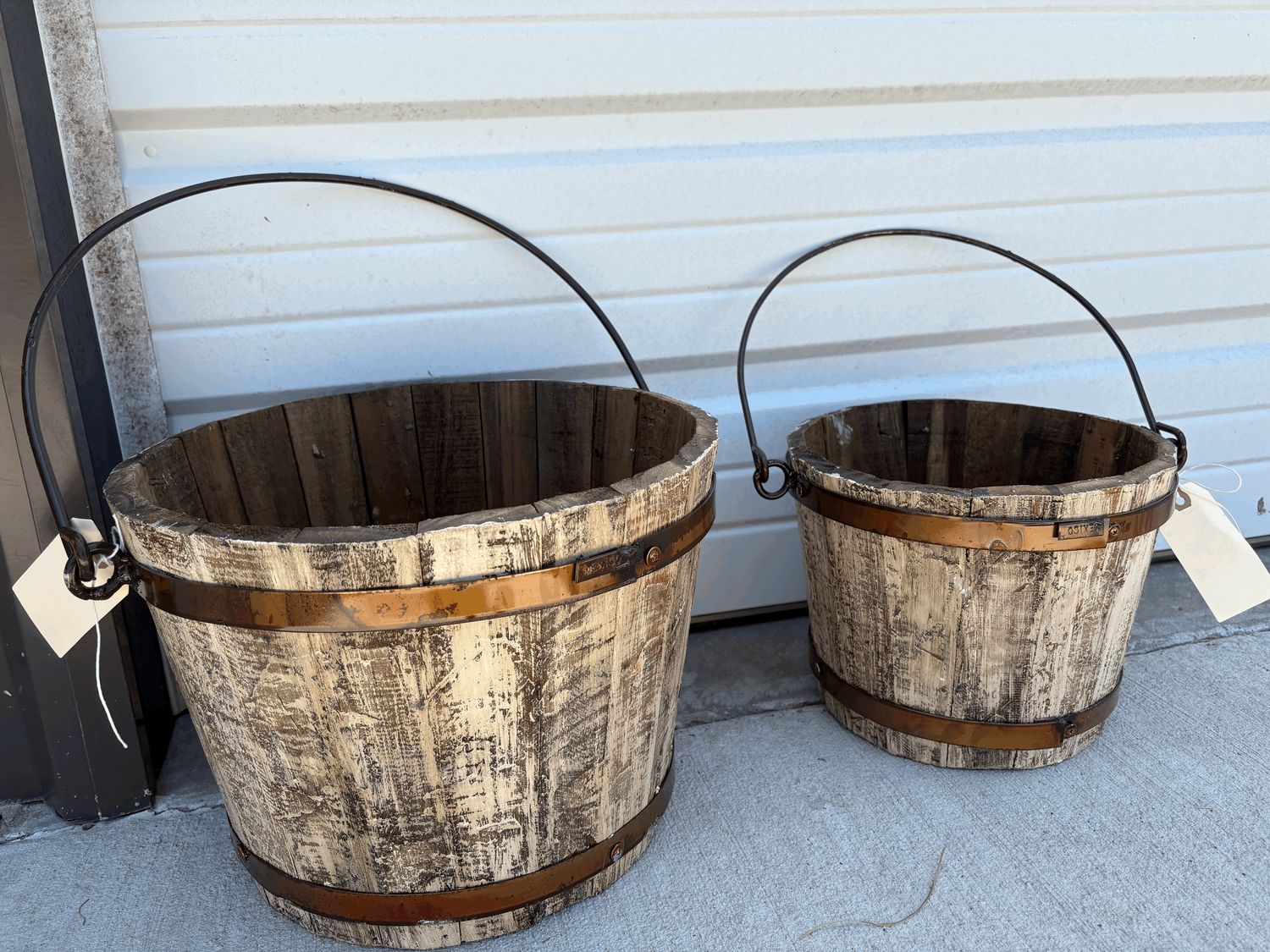 Whitewashed Wooden Barrel Basket- XS