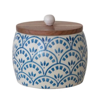 Blue and White Painted Canister