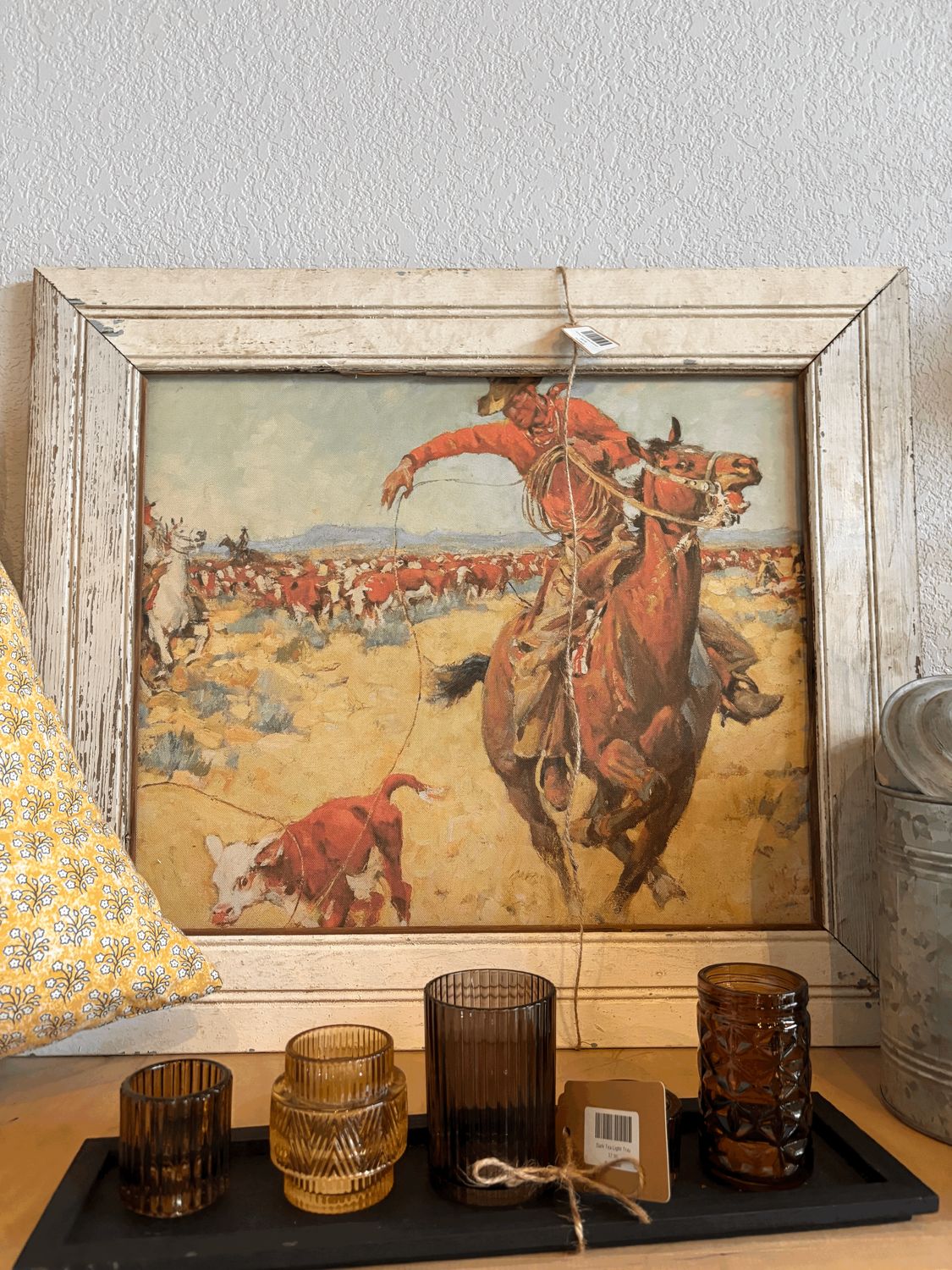 Bucking Horse Cowboy Whitewashed Frame