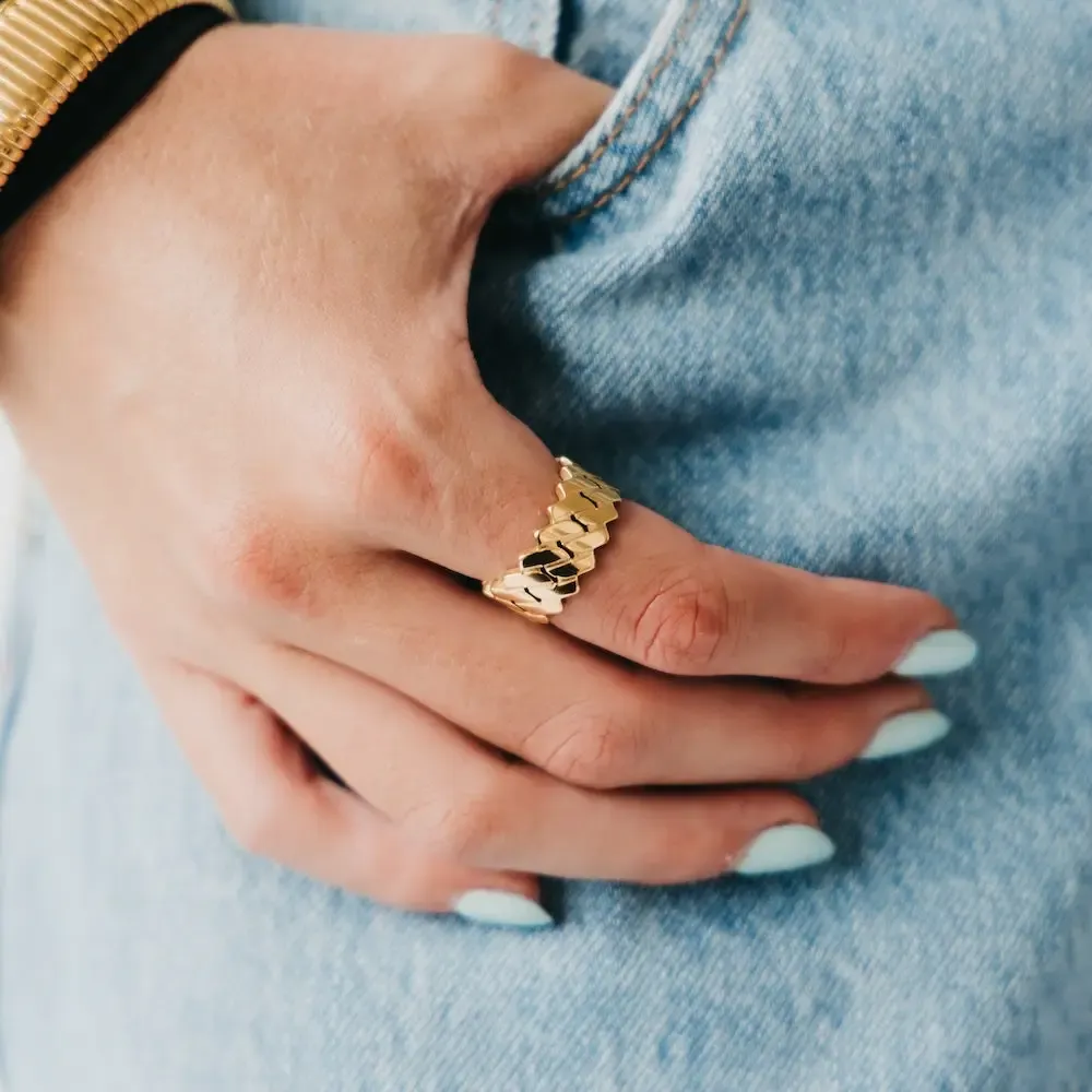 Banded metal gold statement ring