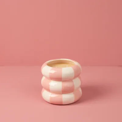 Pink/White Checkered Candle