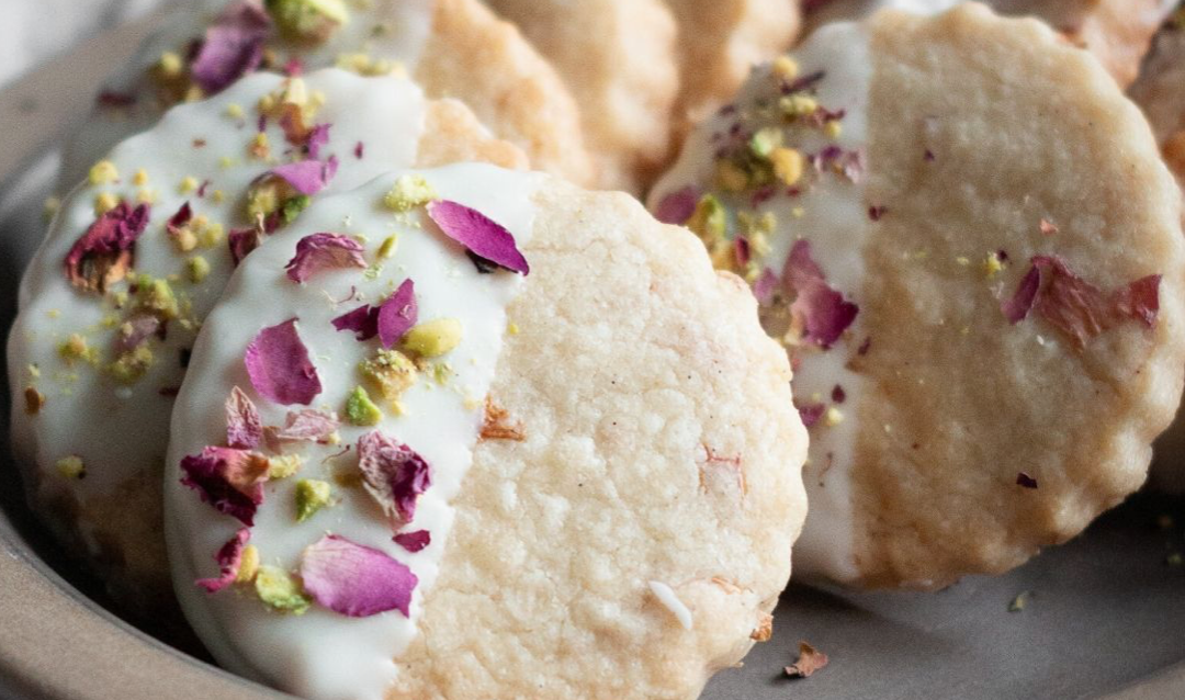 Enjoy Glazed Rose Petal Shortbread Cookies with Edible Rose