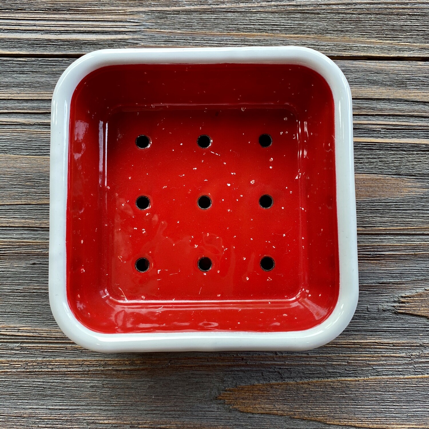 Red Square Enamel Soap Dish