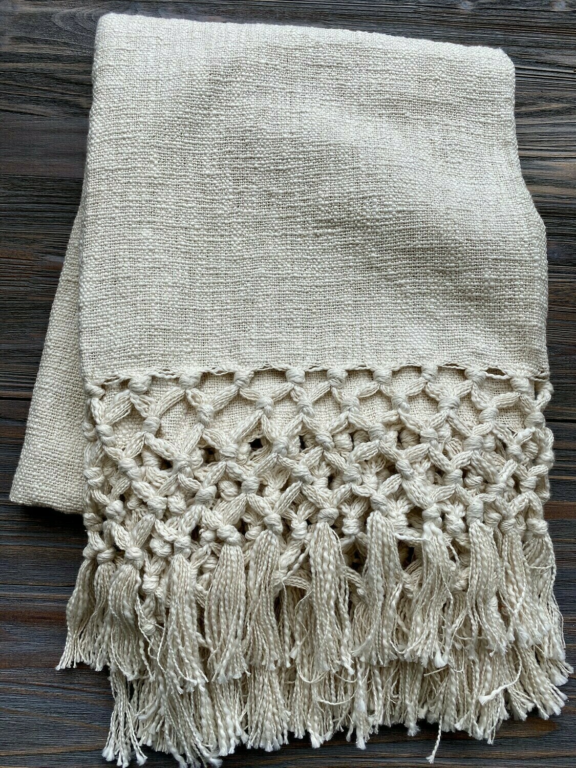 Cotton Slub Throw With Lattice Tassels