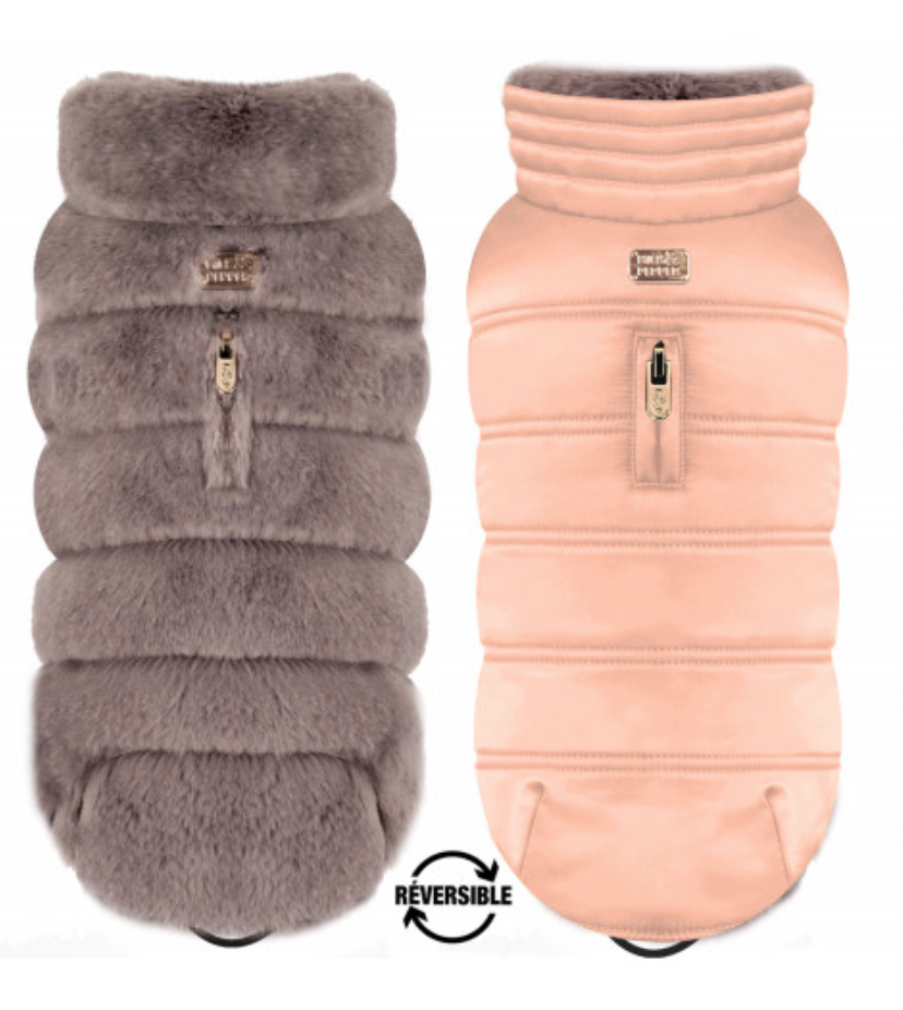 Reversible Luxury Grey Vegan Fur Coat