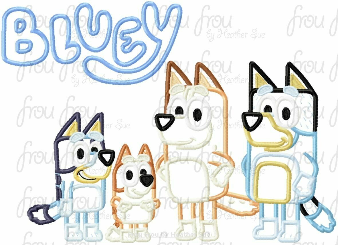 Blue Dog FIVE Design SET Machine Applique and Filled Embroidery Designs, Multiple sizes 2.5″16