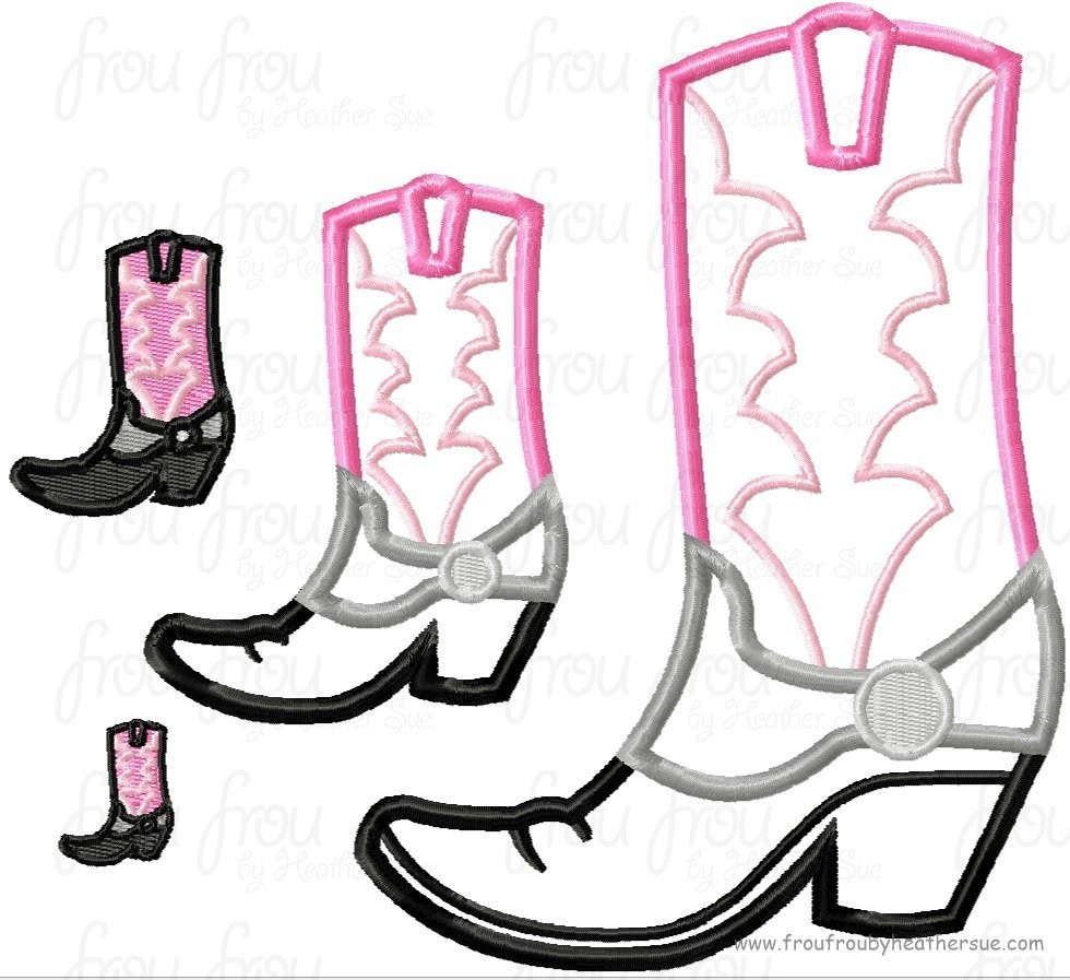 Cowgirl Boots Shoes Machine Applique Embroidery Design, multiple sizes