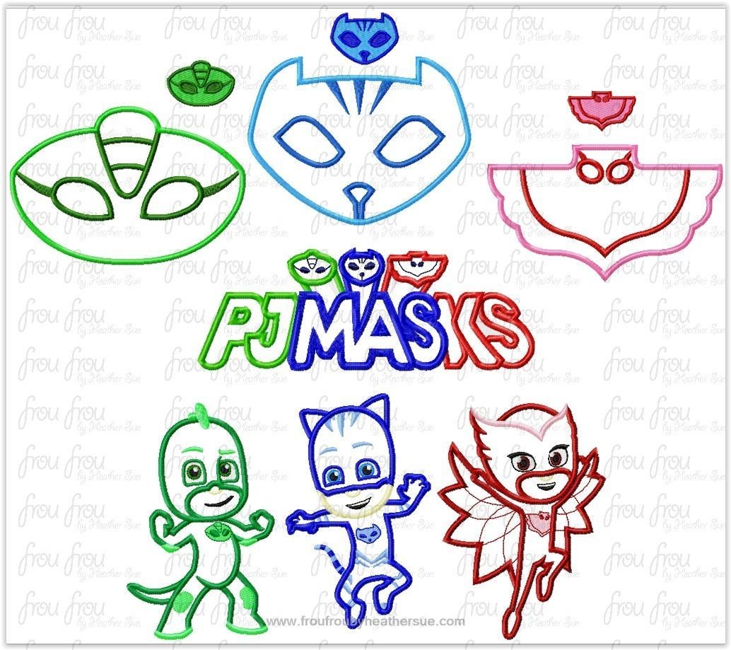 Pajama Masks SEVEN Design SET Machine Applique Embroidery Design