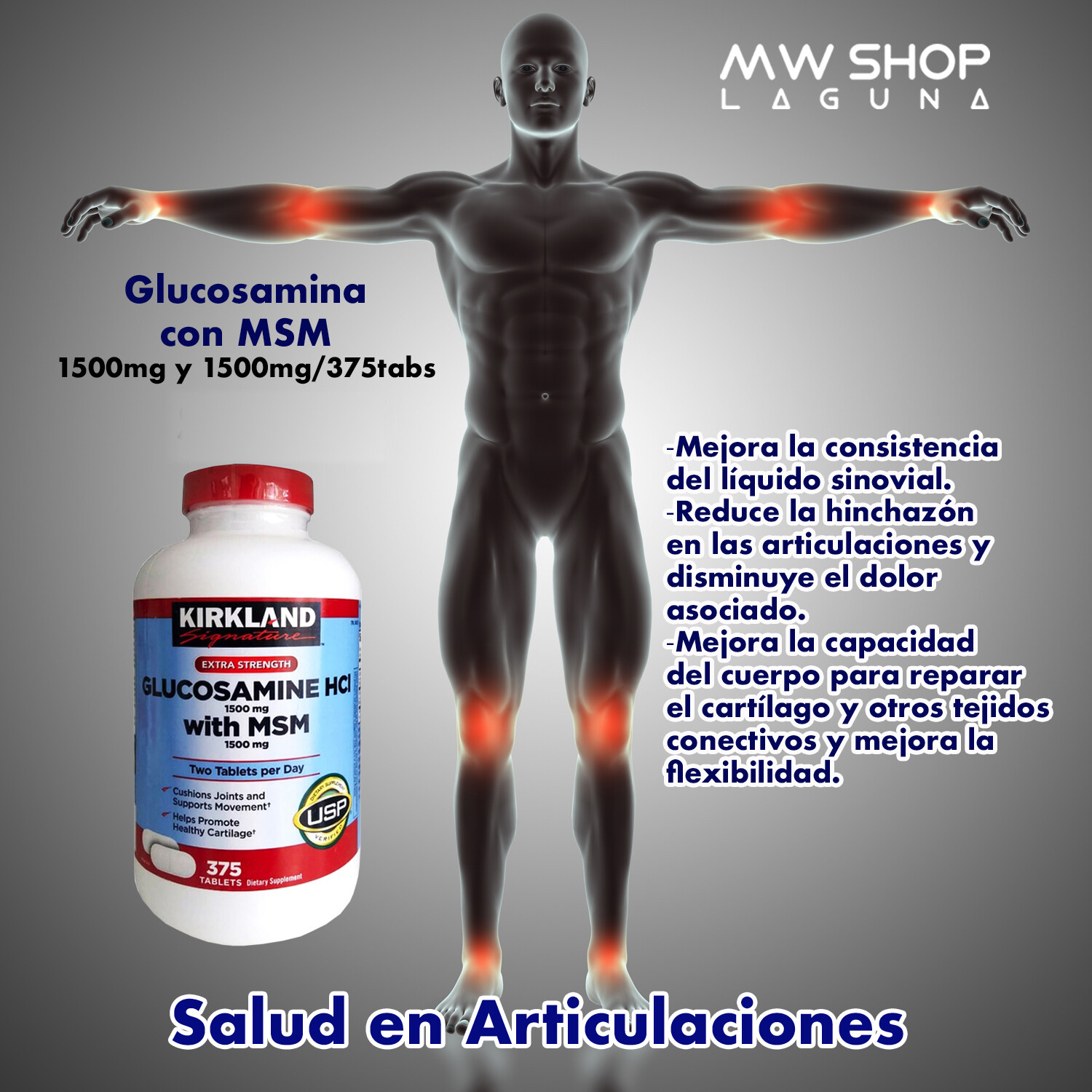 Glucosamina HCI con MSM / Glucosamine HCI with MSM 1,500 mg. 375 Tabs.