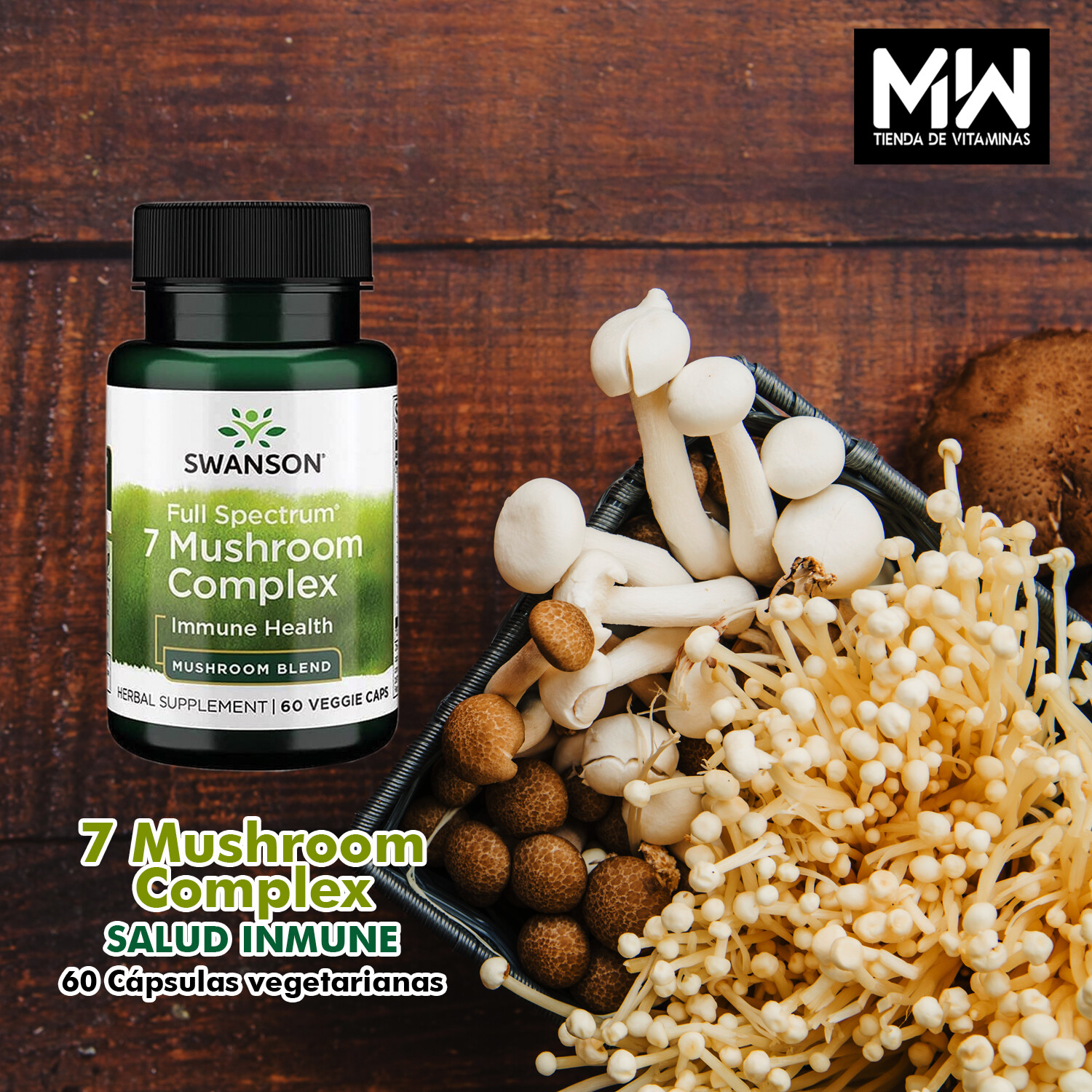 Complejo De 7 Hongos / 7 Mushroom Complex Full Spectrum 60 Caps.Veg.