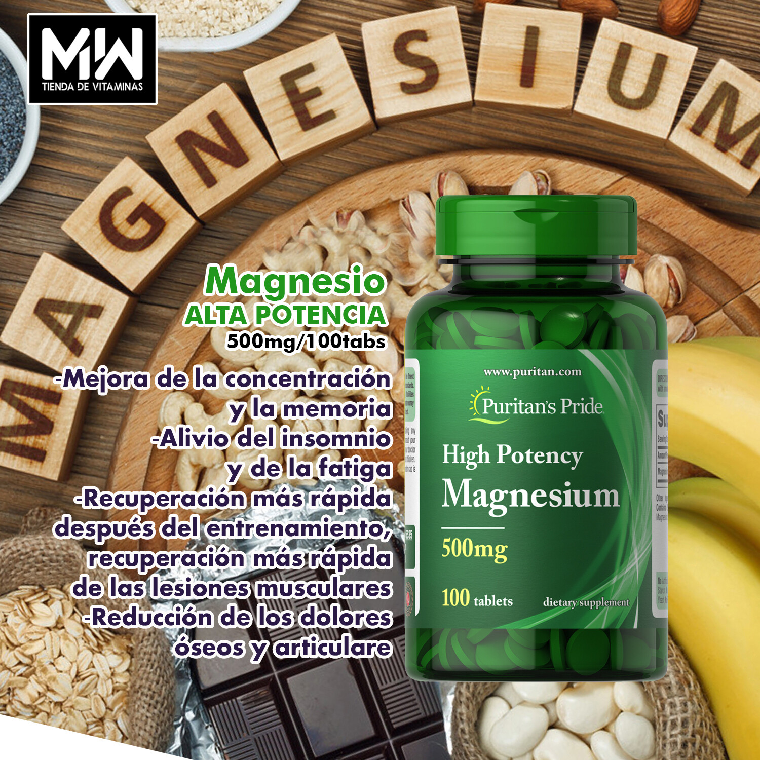 Magnesio Alta Potencia / Magnesium High Potency 500 mg. 100 Tabs.
