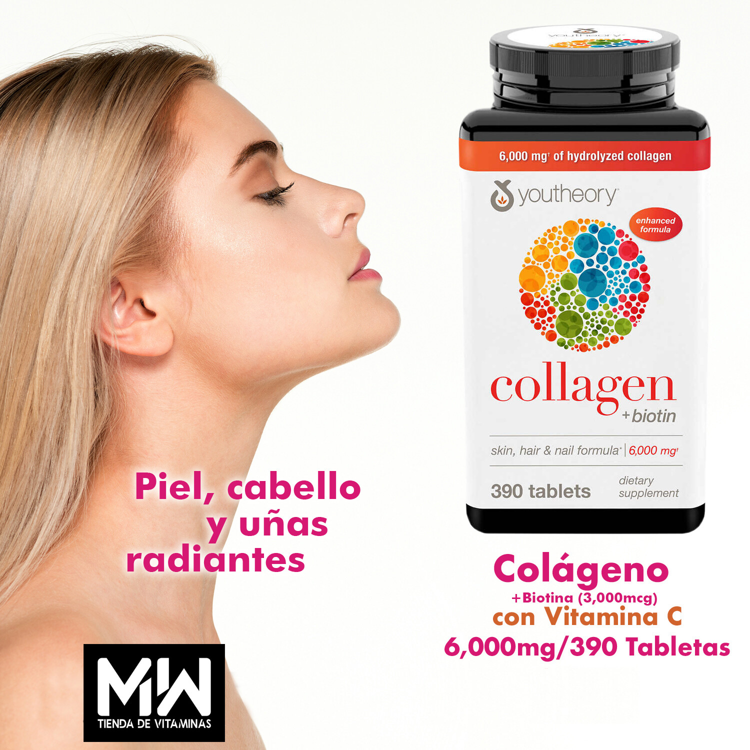 Colágeno Hidrolizado con Vitamina C / Collagen + Vitamin C 390 Tabs.
