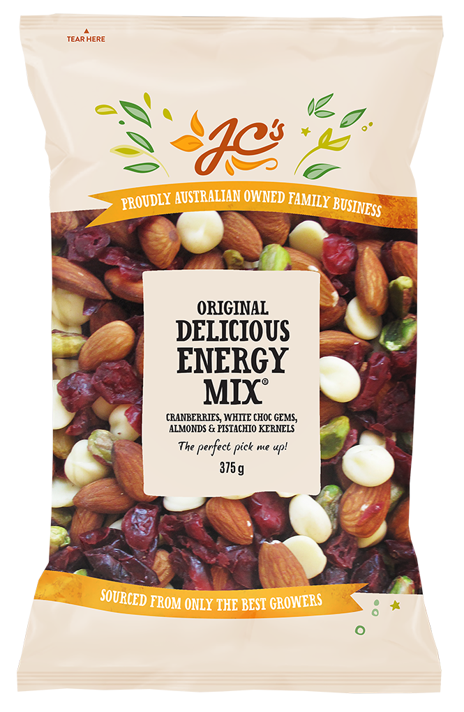 DELICIOUS ENERGY MIXED NUTS, CHOCOLATE & FRUIT 375G