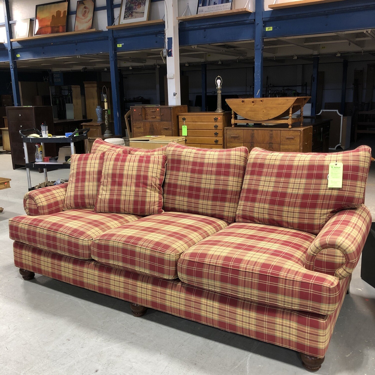 Red, Green and Yellow Plaid Sofa