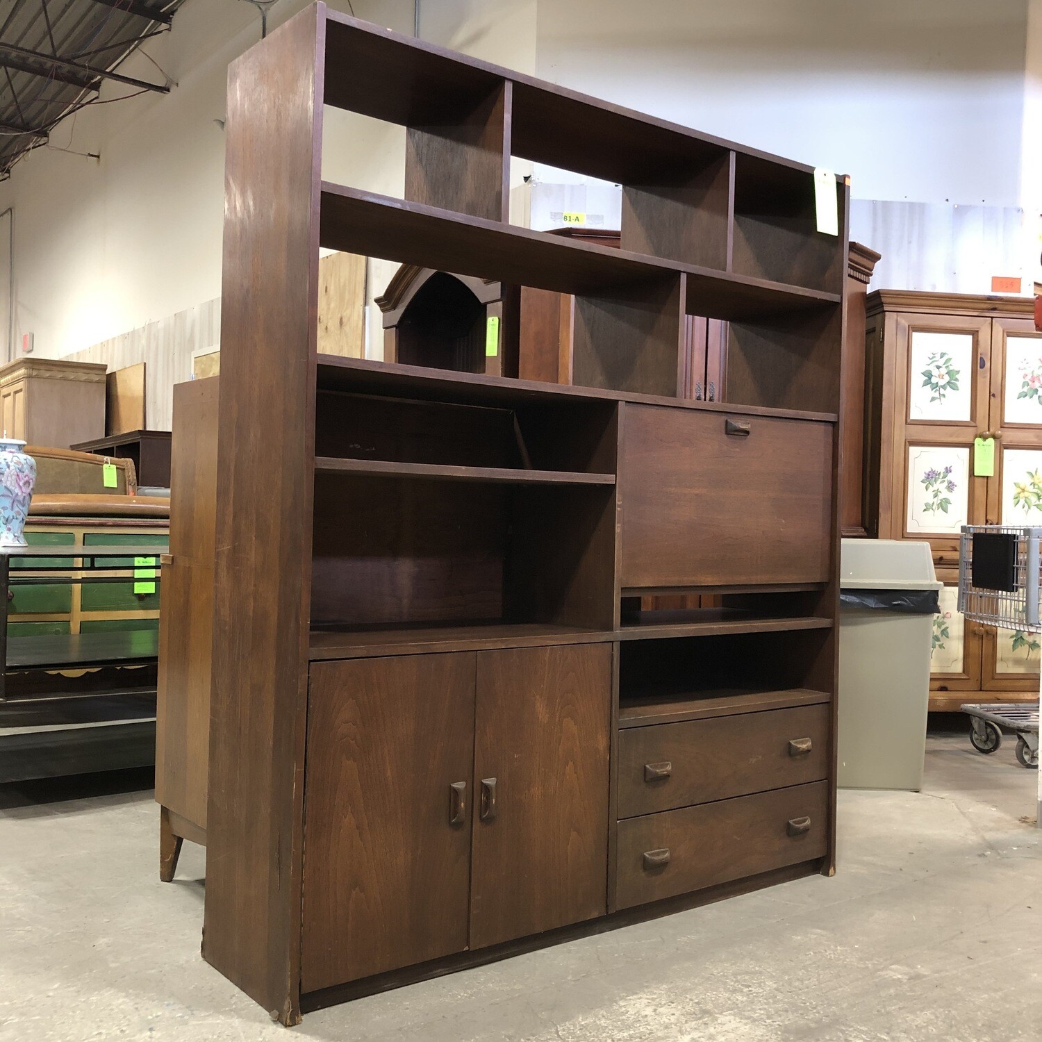 Vintage Wood Veneer Shelving Unit