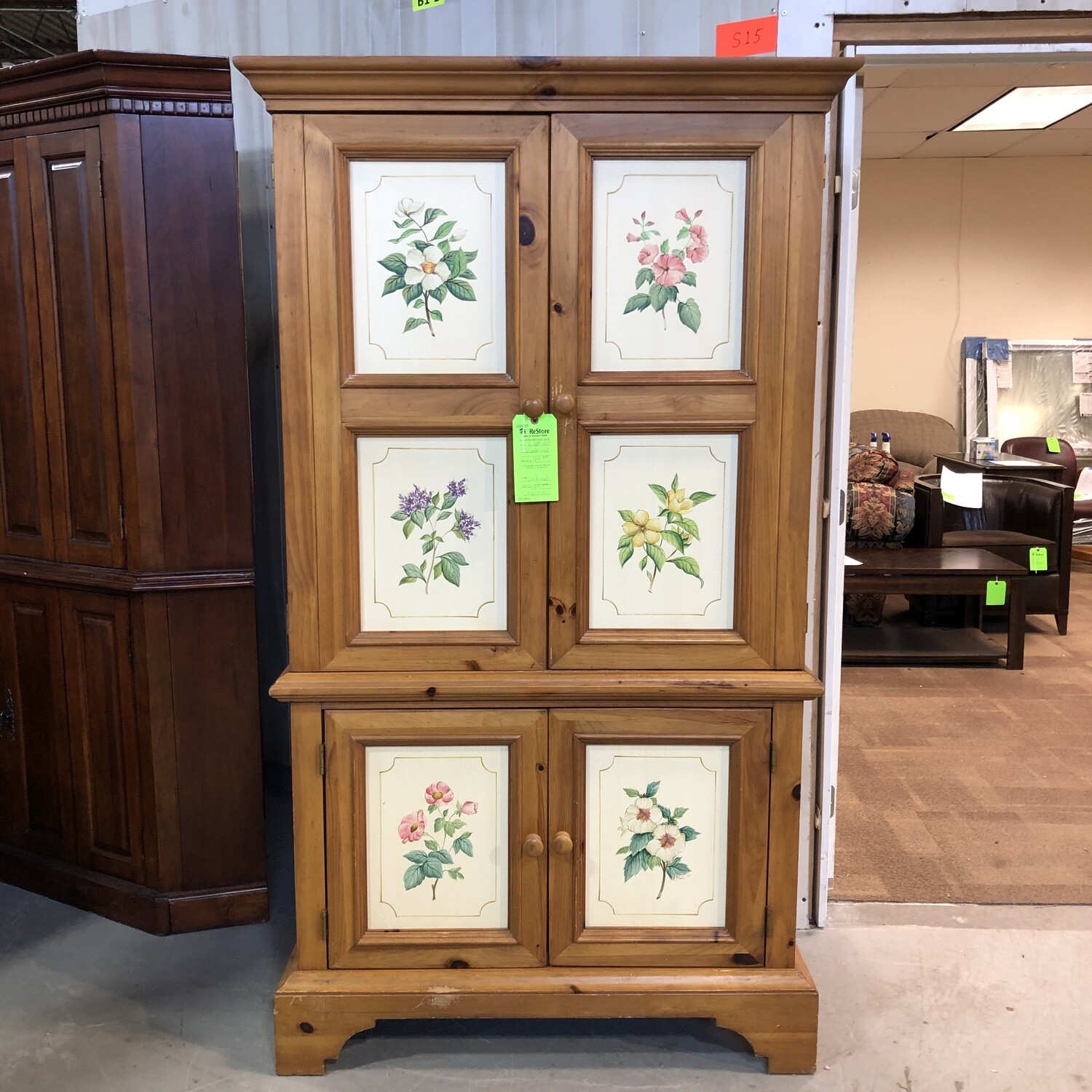 Floral Painted Pine TV Armoire