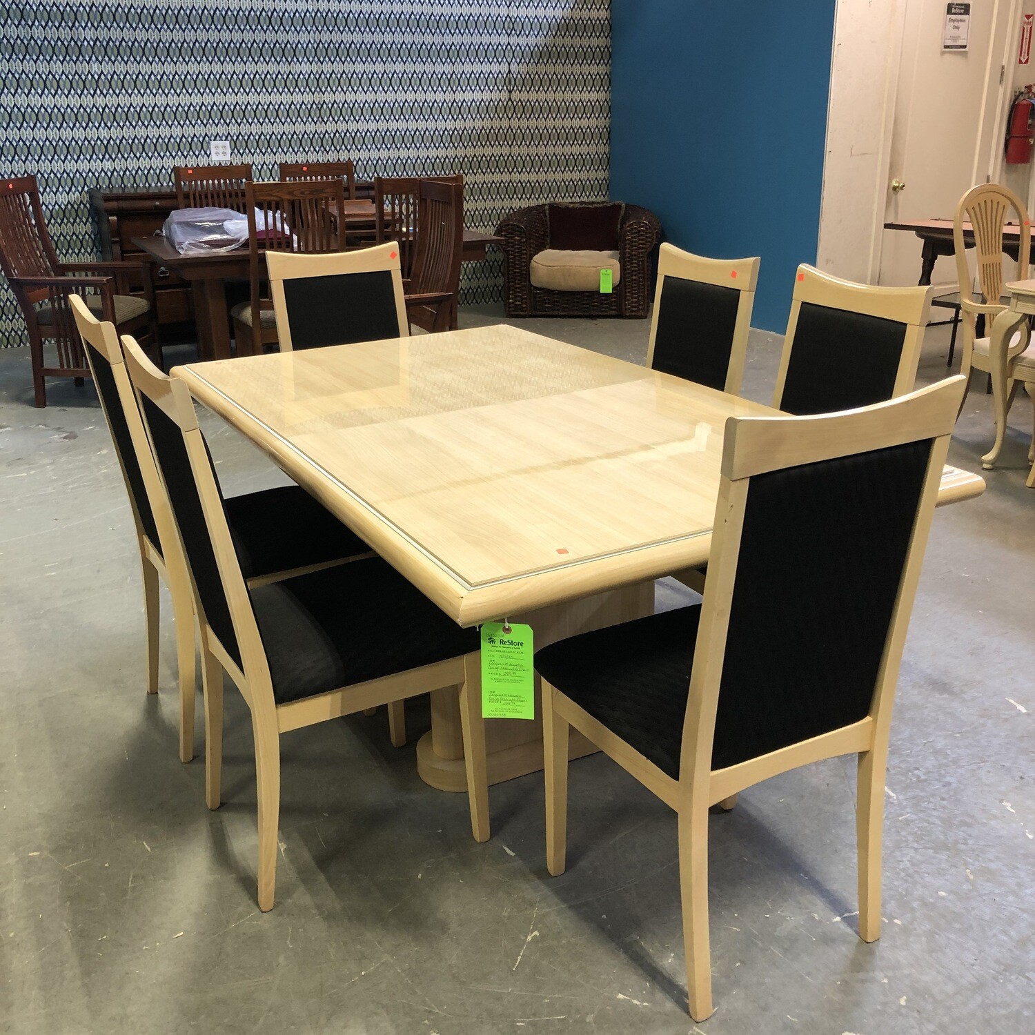 Lacquered Wood Dining Table with Six Chairs