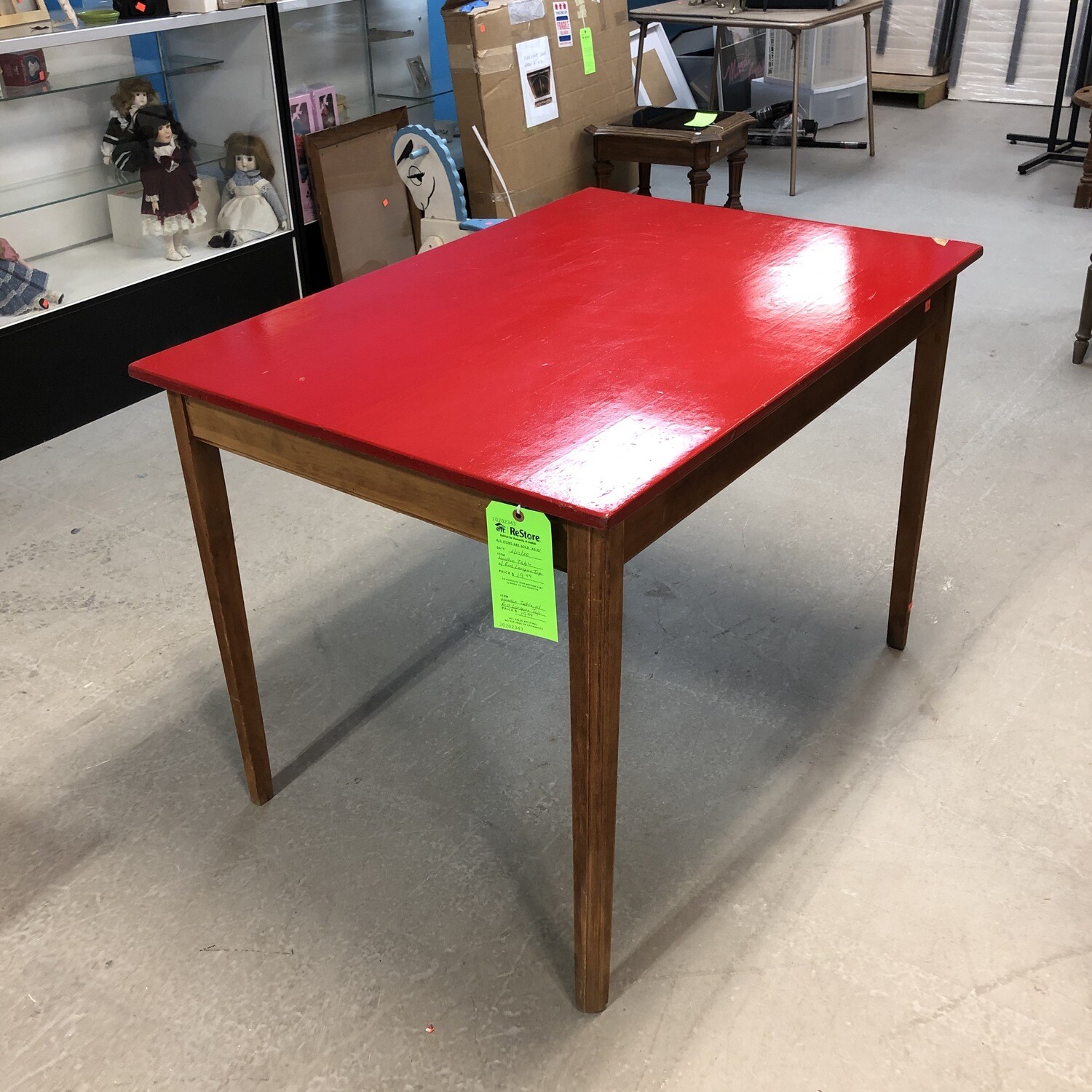 Wooden Table with Red Lacquer Top