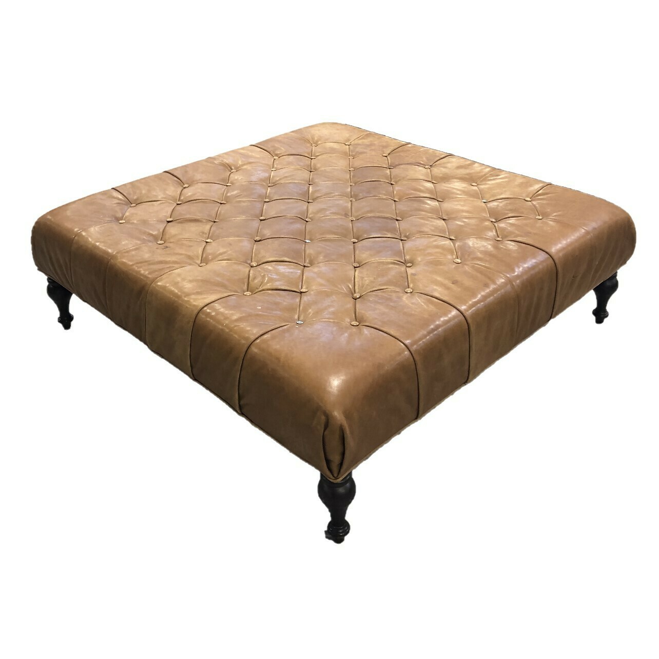 Lee Industries Oversized Tan Leather Cocktail Ottoman