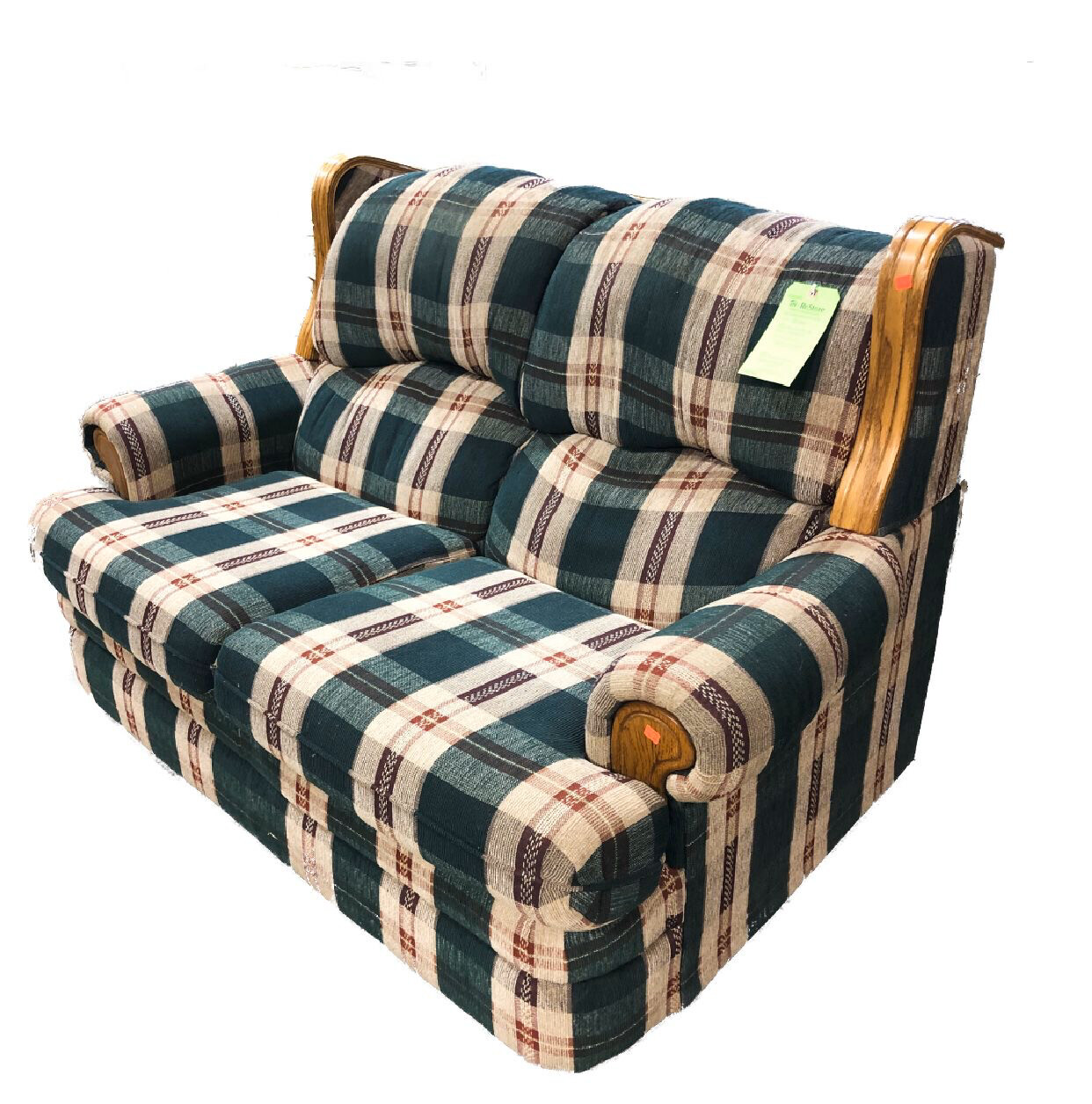 Red, Green and Beige Plaid Loveseat