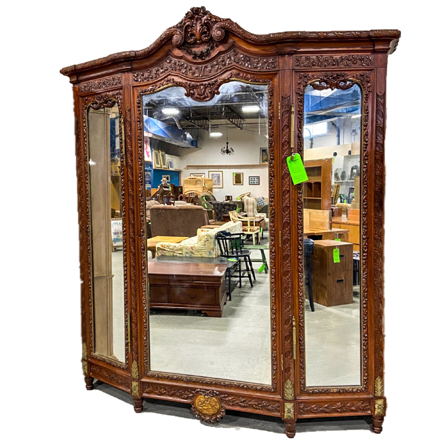 Antique Triple Mirror Armoire