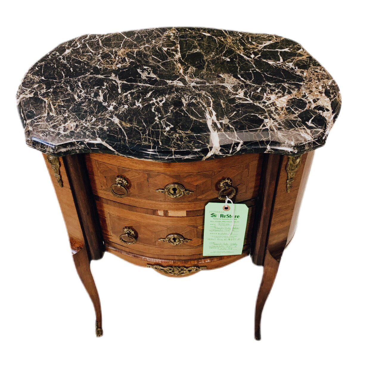 French Style Side Table With Marble Top