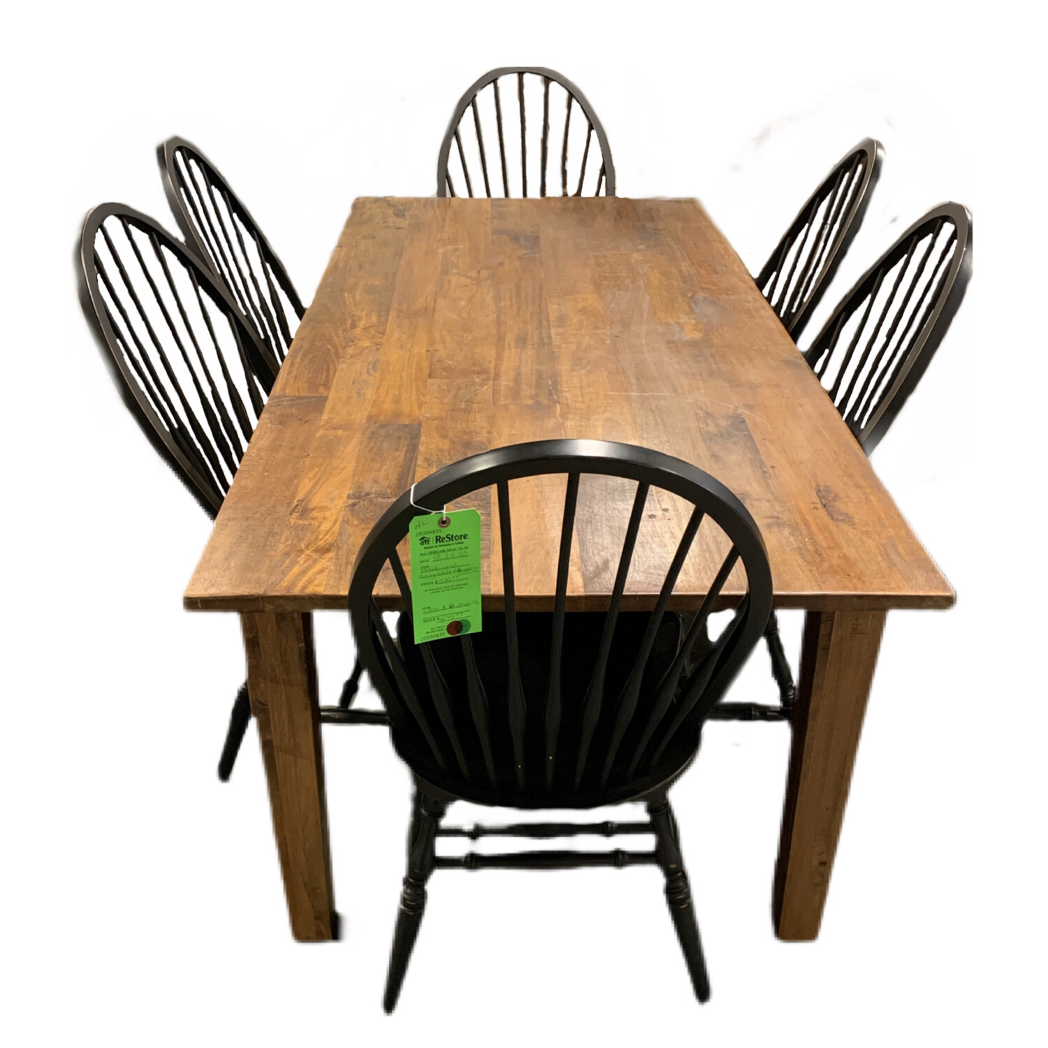 Solid Wood Dining Table + 6 Black Chairs