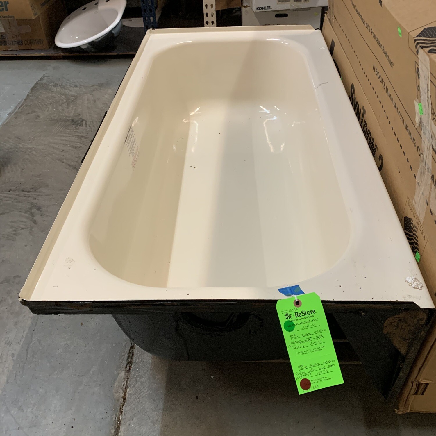 Bone Bootz Industries Bottom Left Head Drain Bathtub 2391