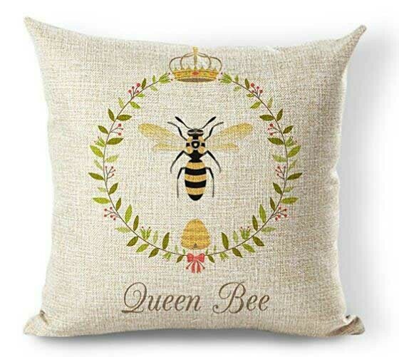 Colorful Queen Bee on Linen Pillow Store The Bee Store