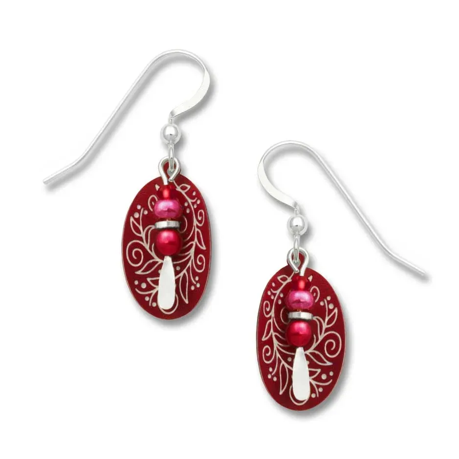 Adajio | Cranberry &#39;Berries &amp; Vines&#39; Etched Oval w/ Bead Drop - Earrings | 7524