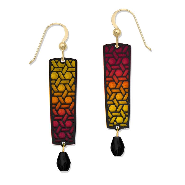 Adajio | Sunset Ombre w.  Blk Geo Overlay &amp; Bead - Earrings | 8161