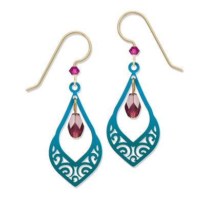 Adajio | Teal Spiral Filigree w. Red Bead - Earrings | 8110