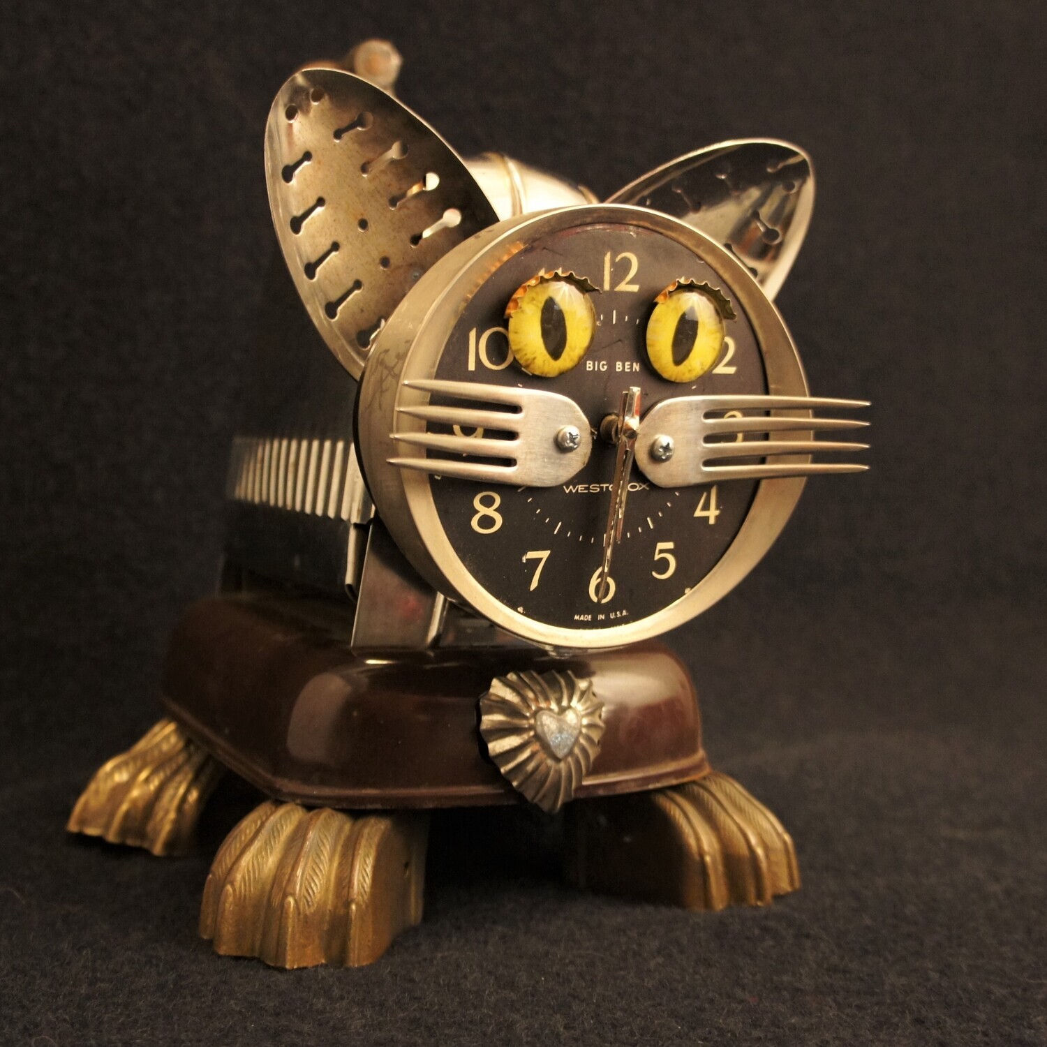 Coco in Love - Found Object Cat Sculpture - Bill's Retro Robots Store