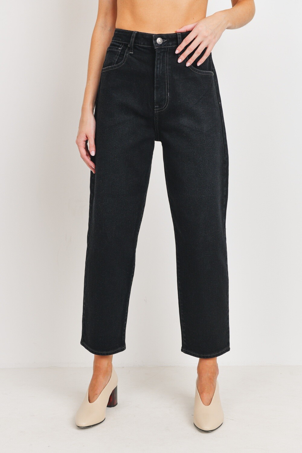 Black High-Rise Barrel Jeans