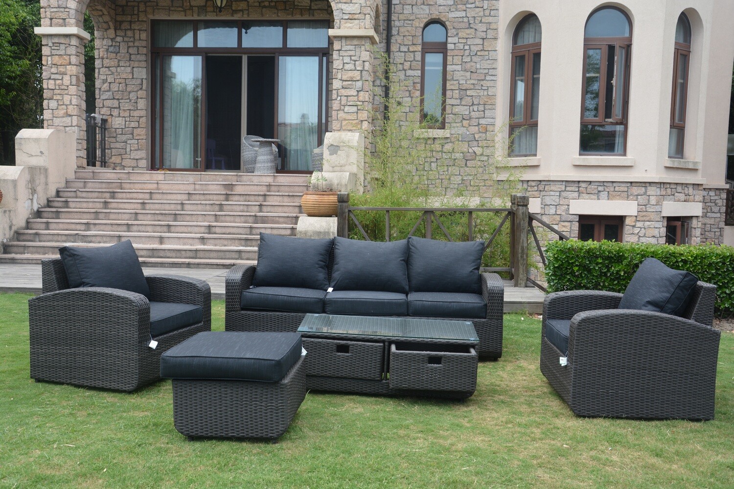 Wicker Pocahontas 5 Piece Patio Garden Furniture Sofa Set | Wick