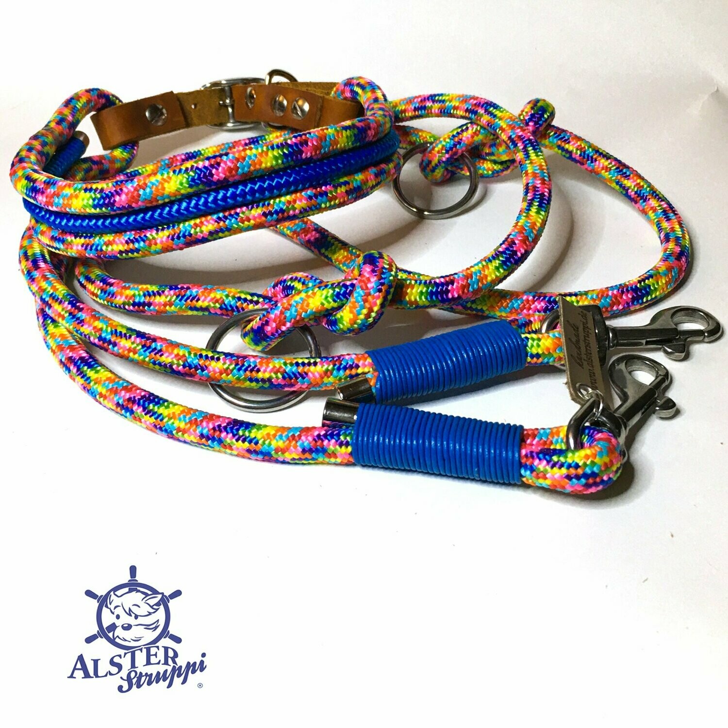 Leine Halsband Set Regenbogen Bunt Verstellbar
