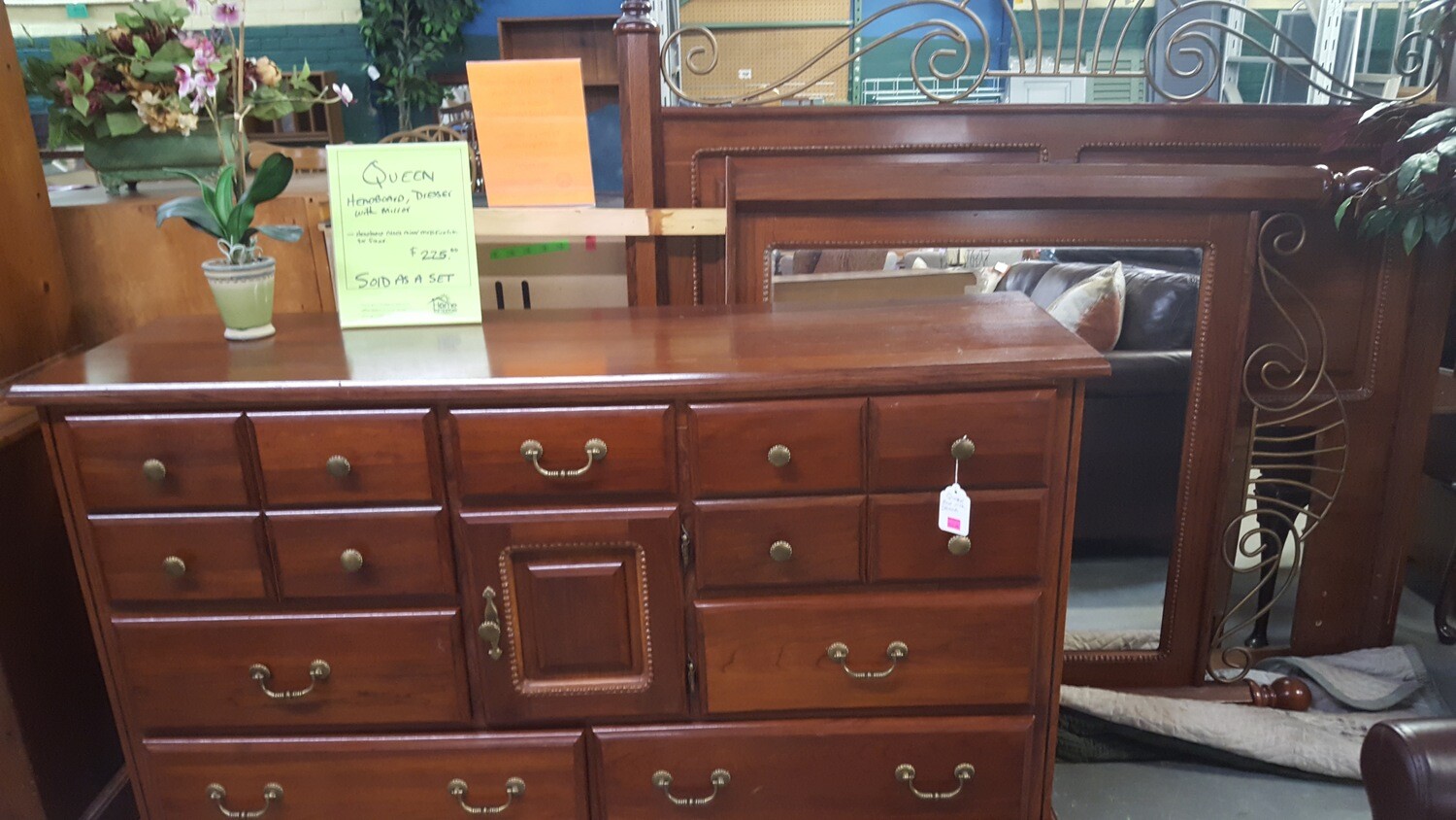 Queen Headboard, dresser, metal accent (B)