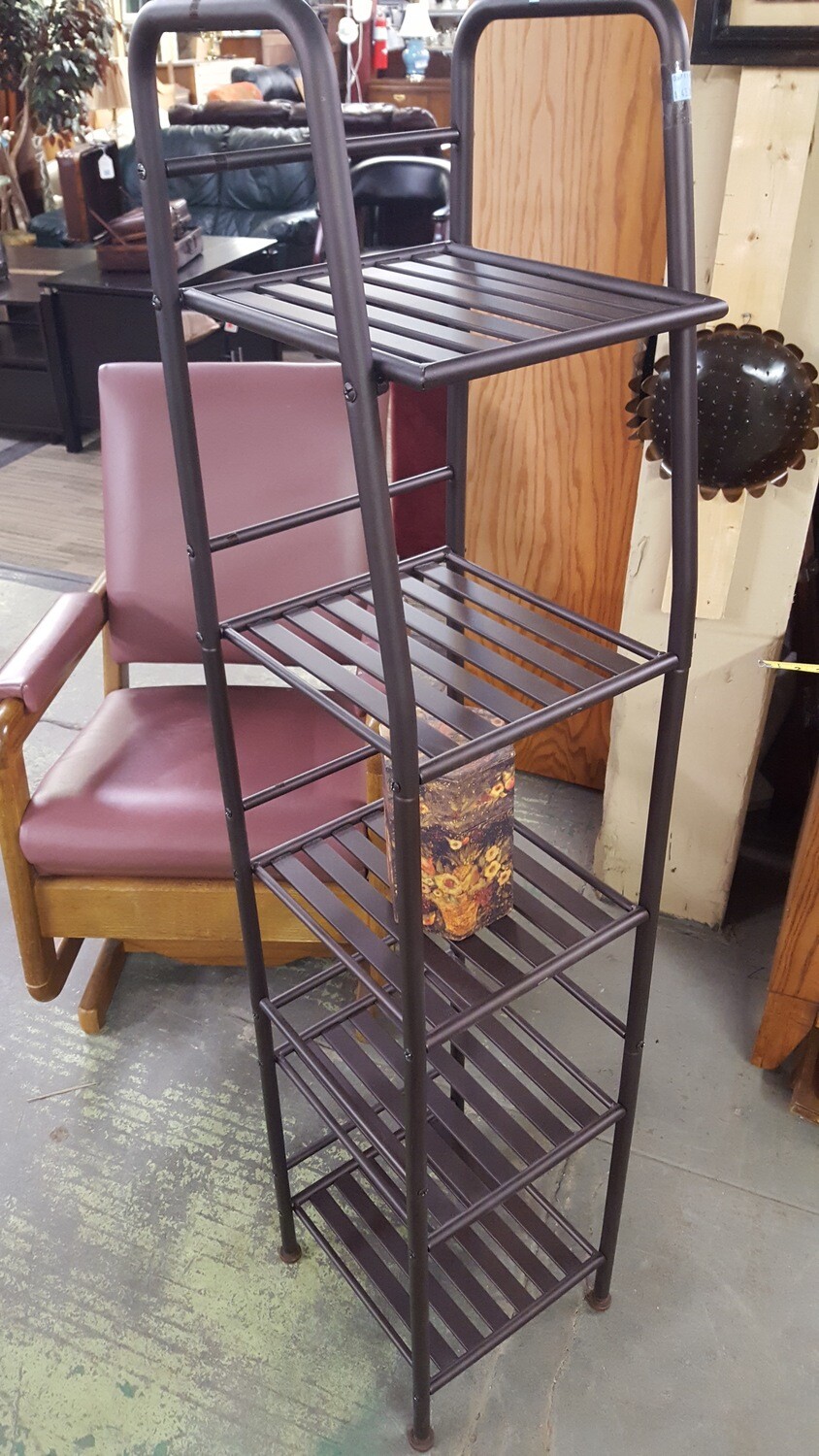 Narrow bronze shelving or plant stand (B)