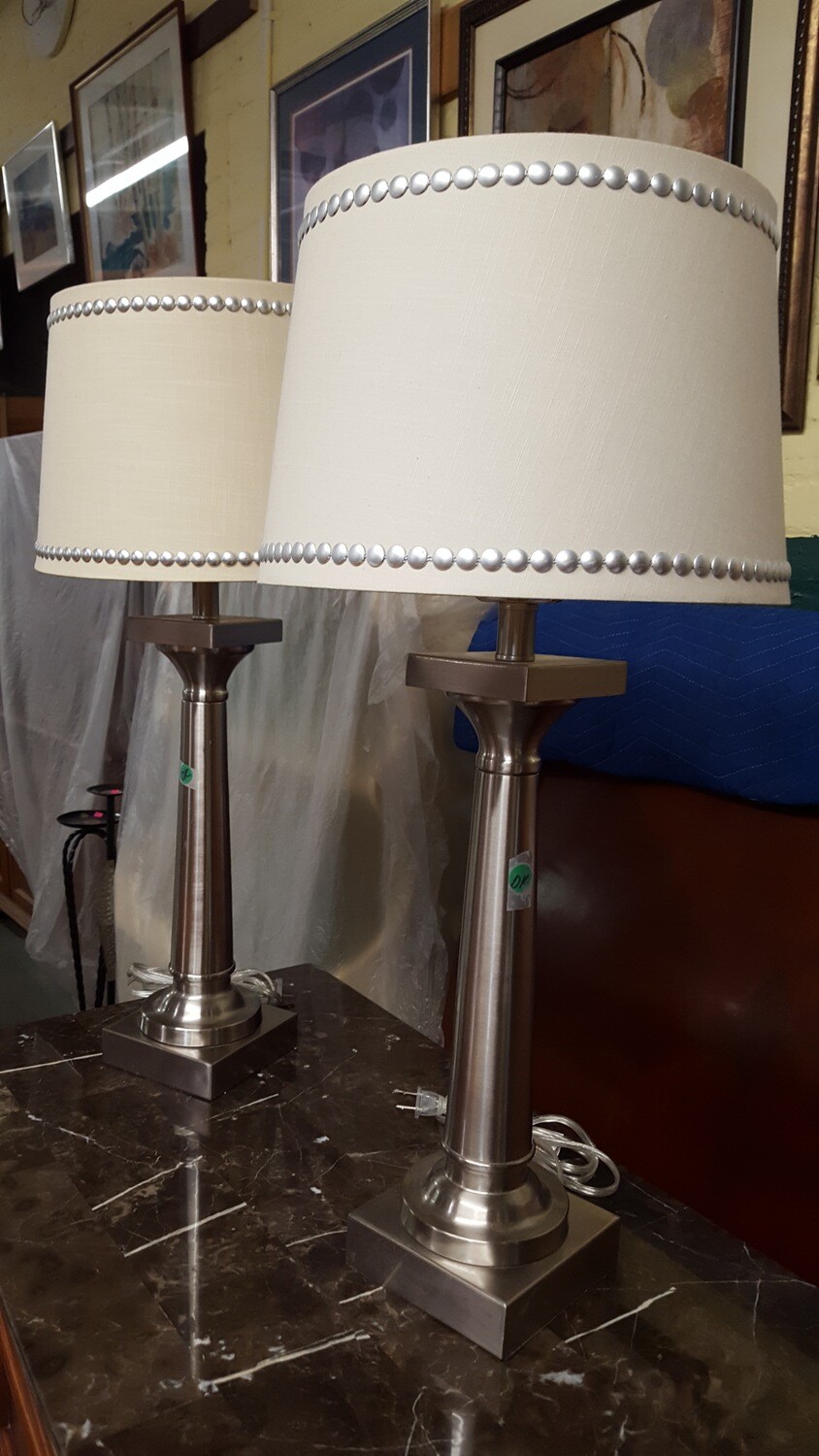 Brushed Nickel Table Lamps, pair (G)