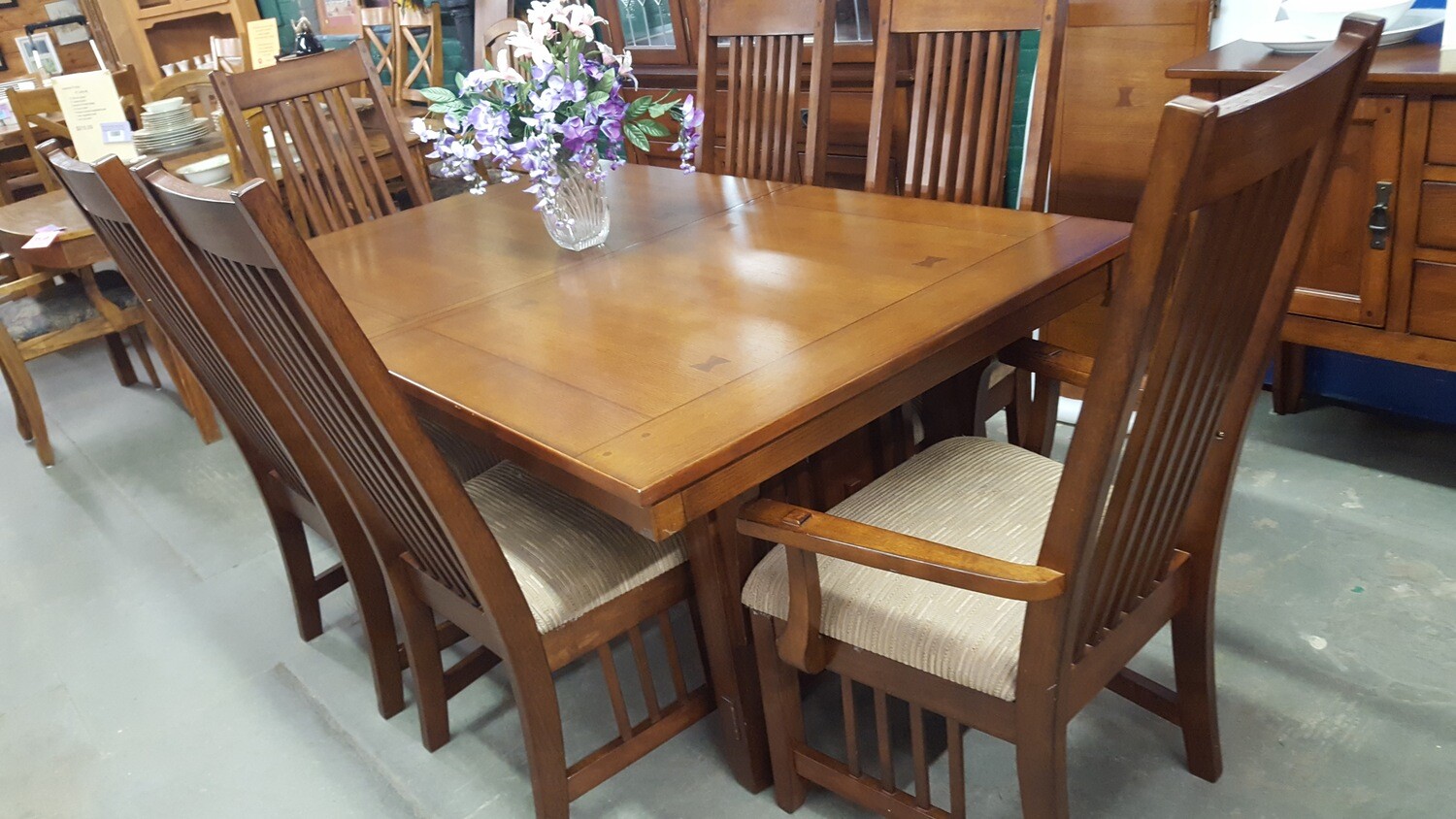 Mission Style Dining Table 6 Chairs (O)