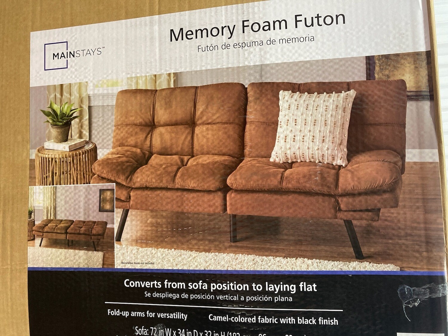 Mainstays Memory Foam Futon, Camel NEW 2198